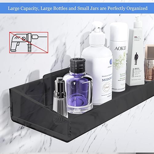 Miniatura 3 de Estantes acrílicos para baño, estante acrílico transparente de 15.7 pulgadas, montado en la pared, sin taladros, estante grueso y transparente de