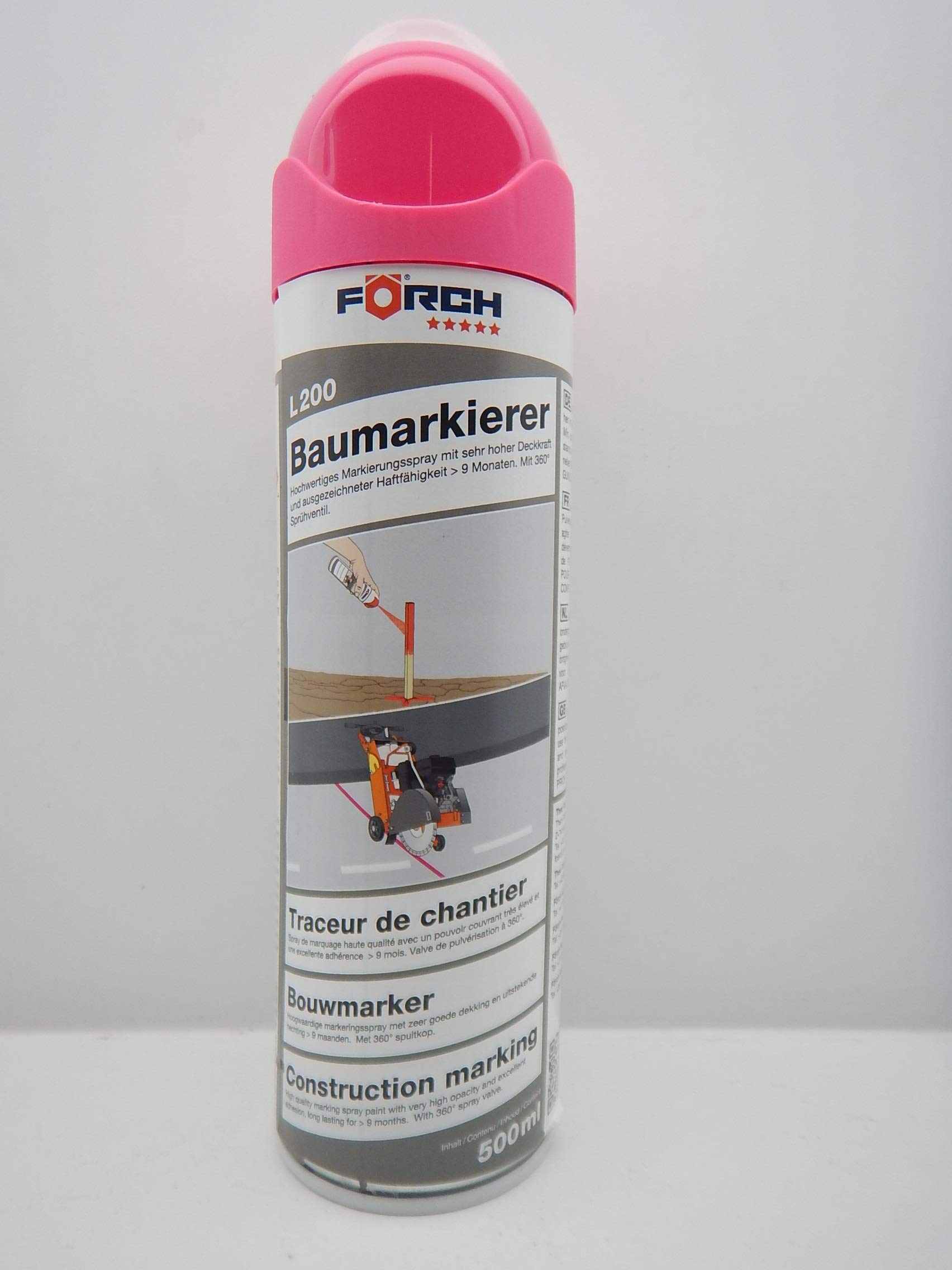 Markierungsspray In Pink – 500 Ml Dose Mit 360° Ventil, Hohe Deckkraft, Bis Zu 90 M Reichweite