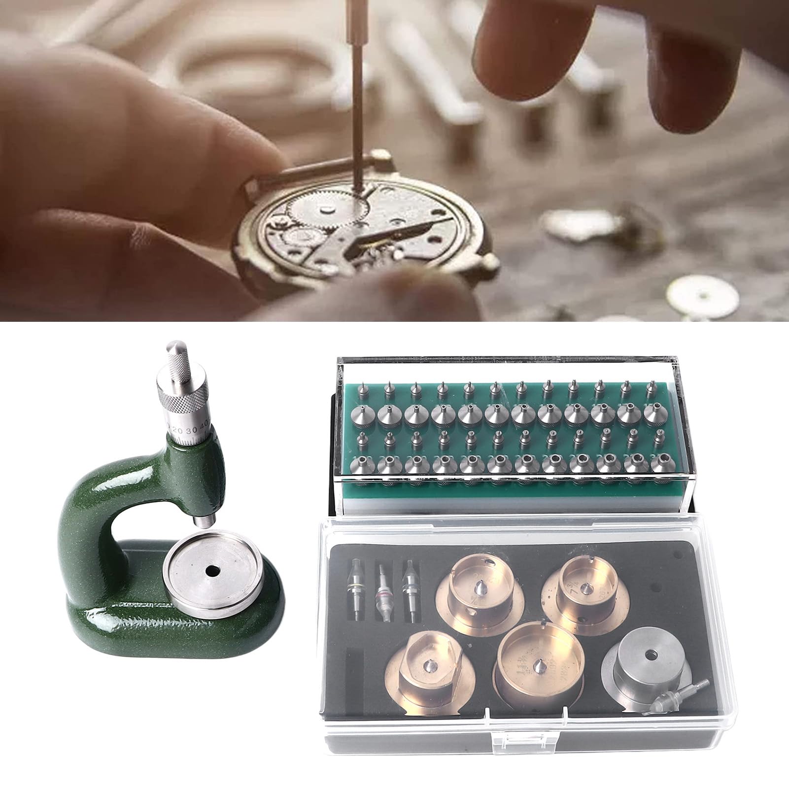 Herramienta De Joyería De Relojero con Tornillo Micrométrico De 48 Piezas, Kit De Herramientas De Prensa Manual De Reloj De Aleación De Aluminio con Mango Ergonómico