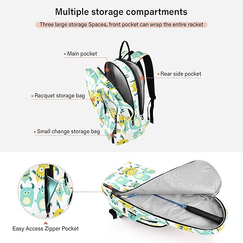 Miniatura 5 de Women Men Tennis Bag Cute Sturdy Cute Little Monsters Green Yellow Sport Pickleball Badminton Bag for Men Women Tennis Sport bolso para raquetas