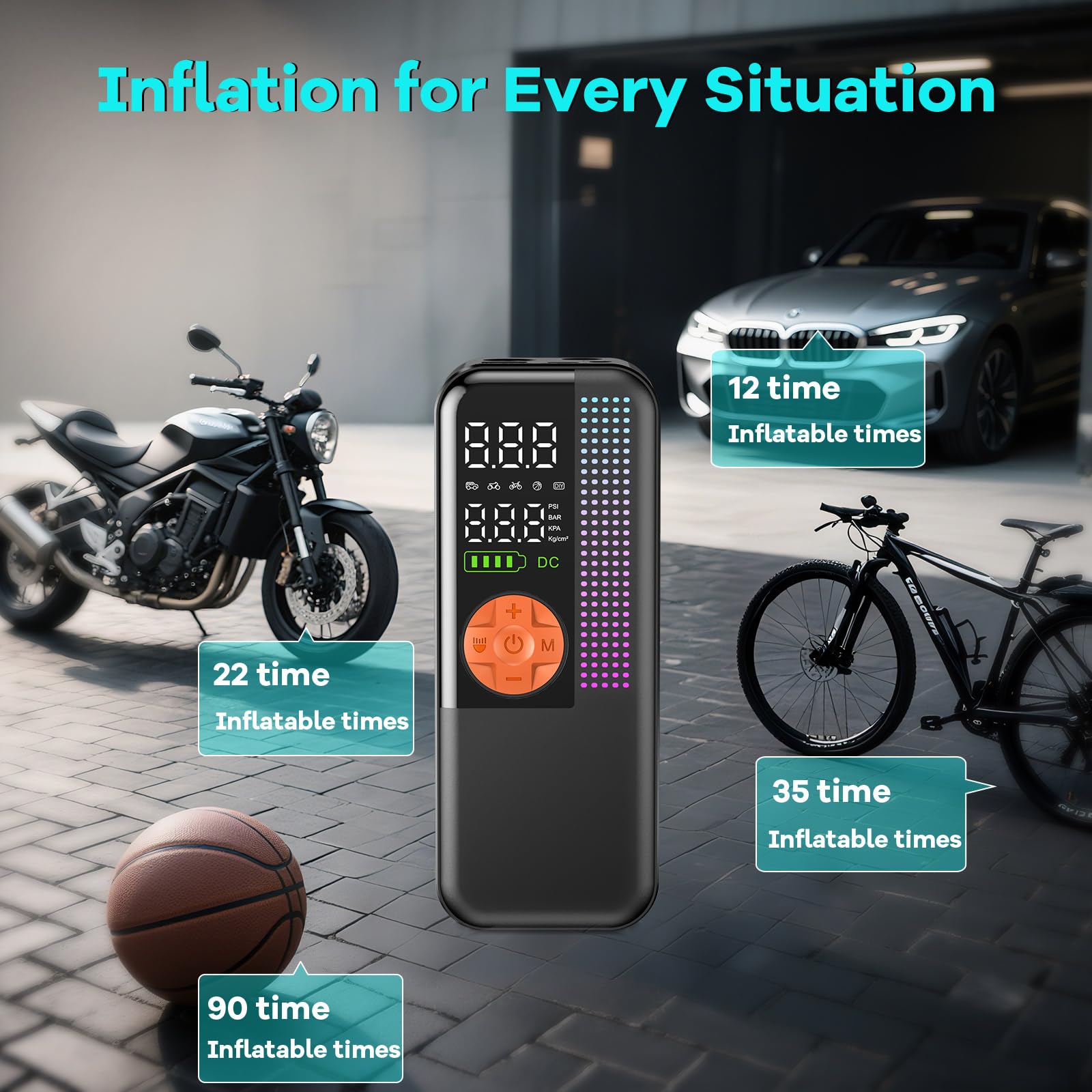 Portable Tire Inflator Air Compressor 150 PSI Cordless Air Pump 6000mAh Battery 12V Car Outlet Digital Pressure Gauge — view 4