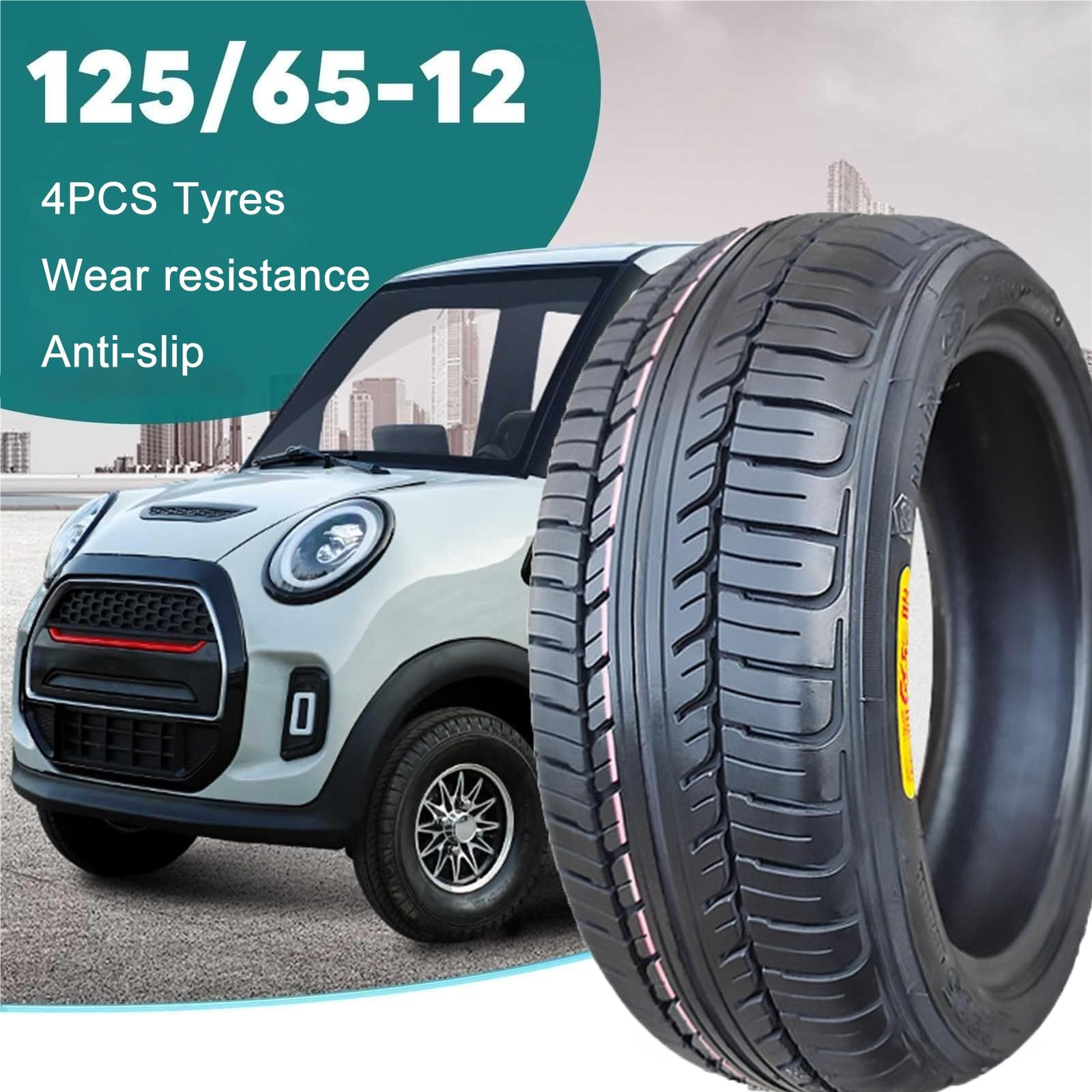 4pcs 125/65-12 Reifen 51J 225kPa | 125/65/12 Pannensichere Ersatzreifen | 125 65 12 Reifen mit Hoher Tragfähigkeit und Abriebfestigkeit