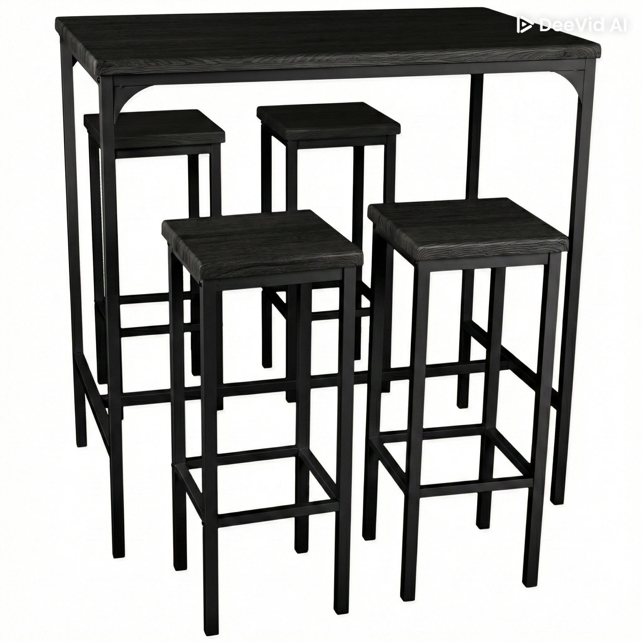 yelloo - Set tavolo Alto e spazioso con 4 sgabelli bar per Cucina, tavolo da cucina, adatto da interno o esterno solo sotto gazebo tenda terrazza (PARIS 110x66 cm Nero)