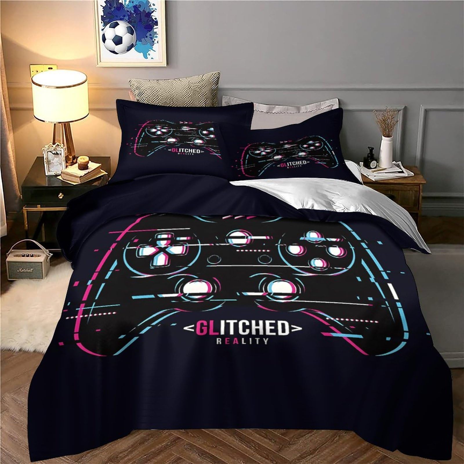 Funda Nórdica 3D Impresa Mando Gaming Microfibra Decoración Dormitorio Juego de Cama para Adolescentes Suave Transpirable Super King（260x220cm）
