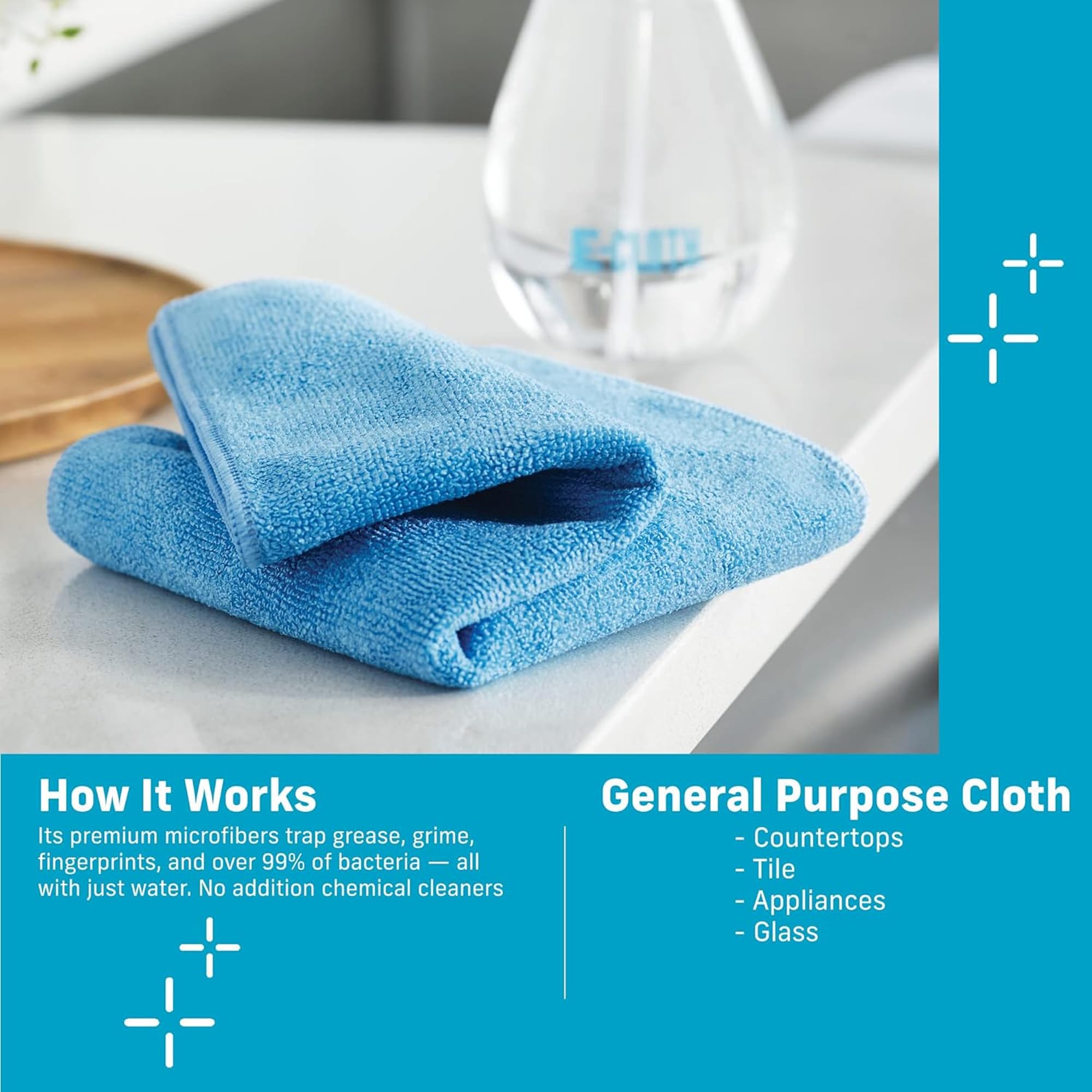 E-Cloth Mikrofasertuch, weltweit führendes Premium-Mikrofaser-Reinigungstuch, doppelt so langlebig wie die Konkurrenz, ideal für Küche, Arbeitsflächen, Spülen und Badezimmer, gemischt, 4er-Pack