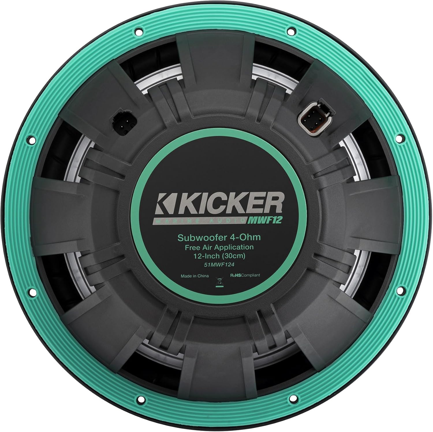 Audiosavings Bundle: Kicker 51MWF124 12" 450W RMS Marine Boat Free Air Subwoofer 4-Ohm Sub Bundle with Rockville 3000W Peak/750w RMS Mono Marine Amplifier 2 Ohm Amp, Amp Install Wire Kit (3 Items)