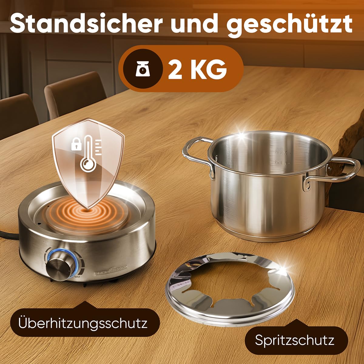 ProfiCook® Fondue elektrisch | für Öl-Fondue, Schokofondue und Käsefondue | inkl. 8 Fonduegabeln | 1,2 Liter | für bis zu 8 Personen | Fondueset Edelstahl | 800W | PC FD 1288