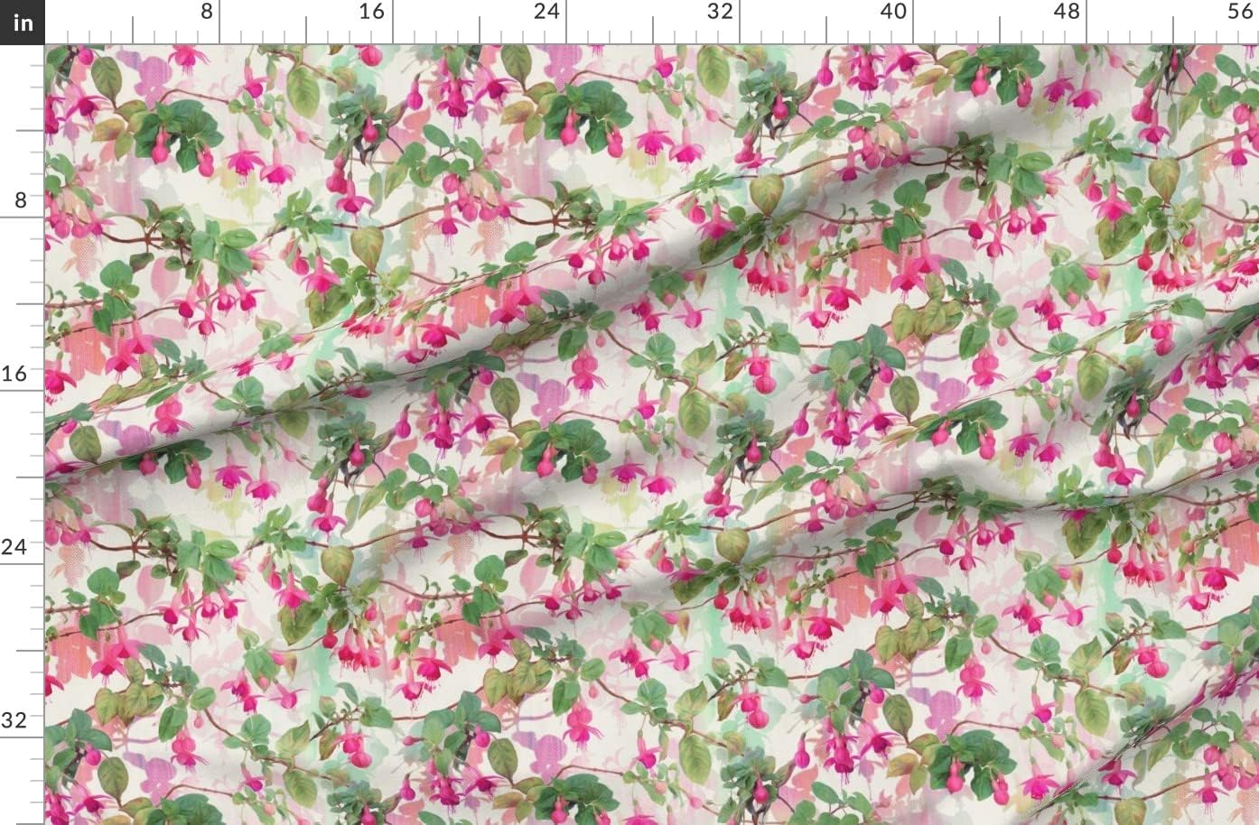 Spoonflower Fabric - Rainbow Fuchsia Floral Painted Pattern Large Print Magenta Garden Printed on Organic Cotton Sateen Fabric by The Yard - Sewing Quilting Apparel Home Decor