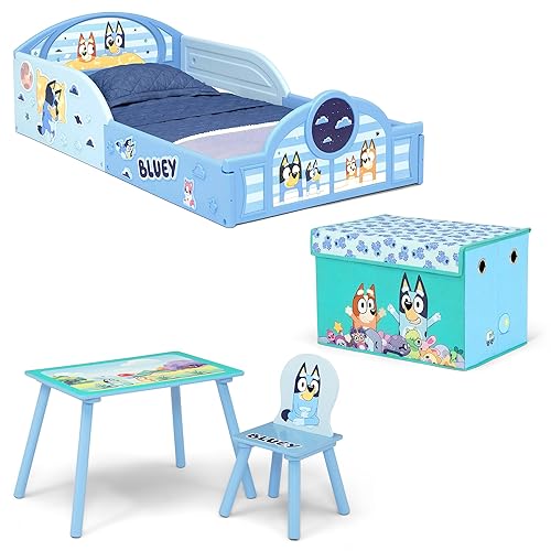 Delta Children - Juego Bluey de 4 piezas para habitación en una caja para niños pequeños  Incluye cama para dormir y jugar, mesa, 1 silla y caja de disponible en Yaxa Costa Rica