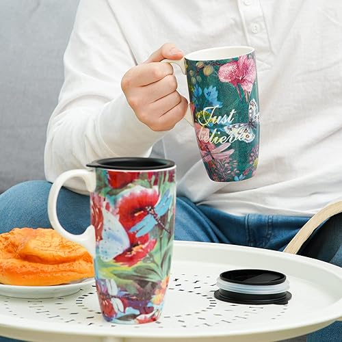 Miniatura 10 de Topadorn Taza de cerámica taza de café de porcelana de flor azul con caja de regalo, 17 oz. Flor azul