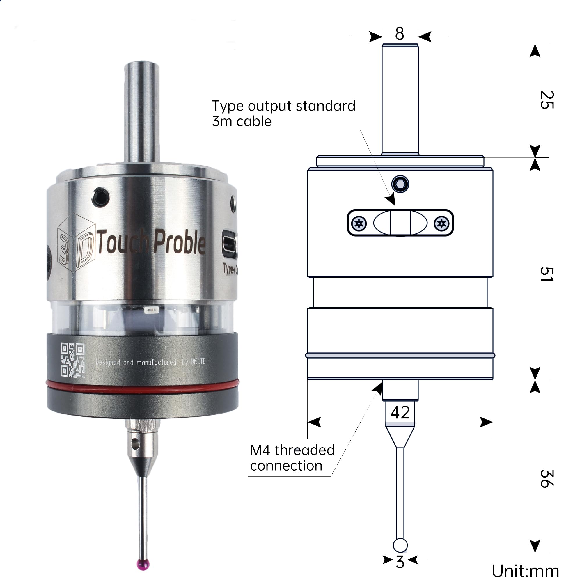 RATTMMOTOR Bouton 3D - Détecteur de bords photoélectrique CNC WP500 - Précision 0,001 mm - Compatible Mach3 et GRBL - Pour fraiseuse CNC, centrage automatique (série V6)