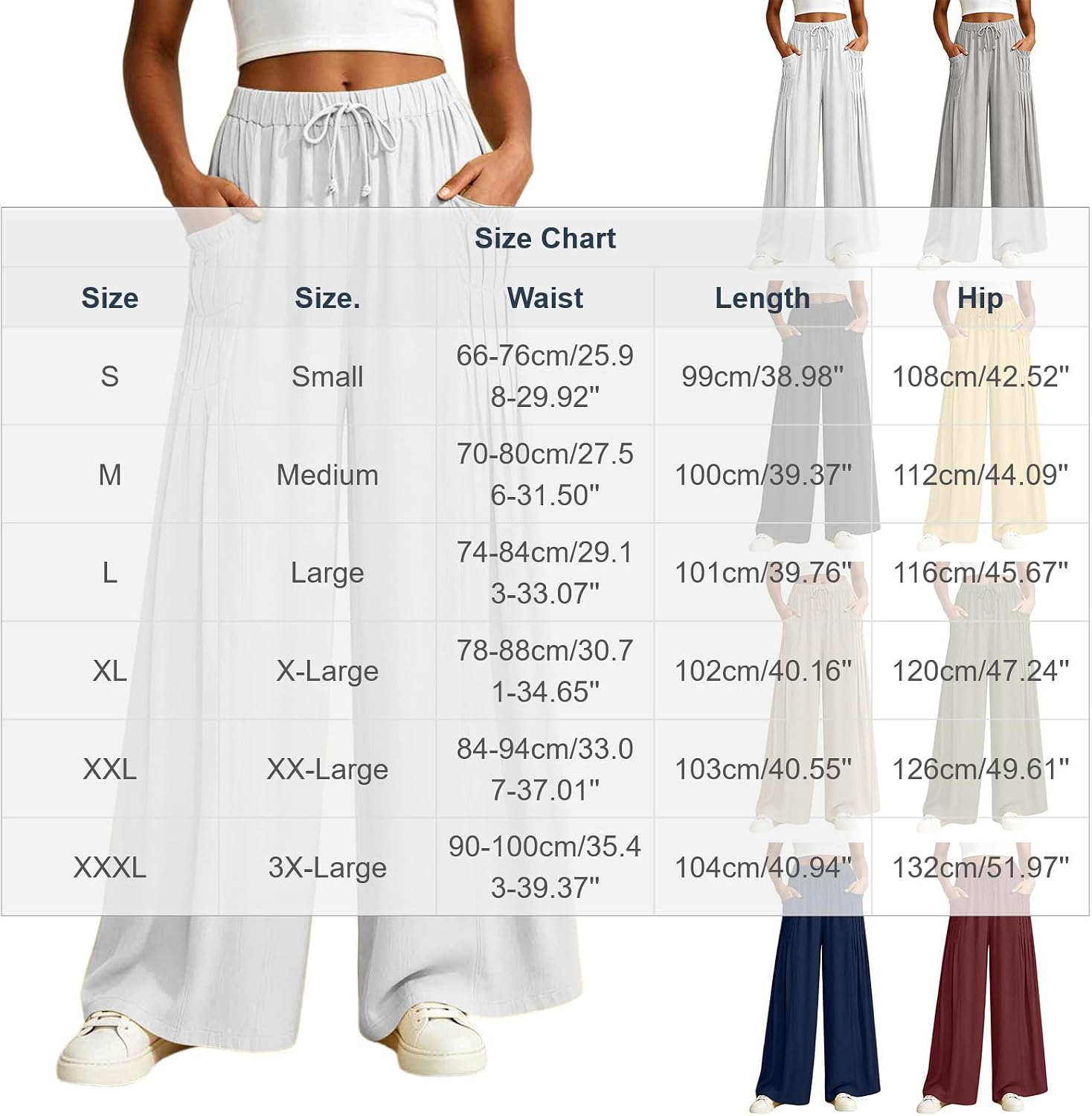 Womens Pleated Front Wide Leg Pants Elastic Waist Drawstring Palazzo Trousers Loose Fit Flowy Casual Vacation Pants