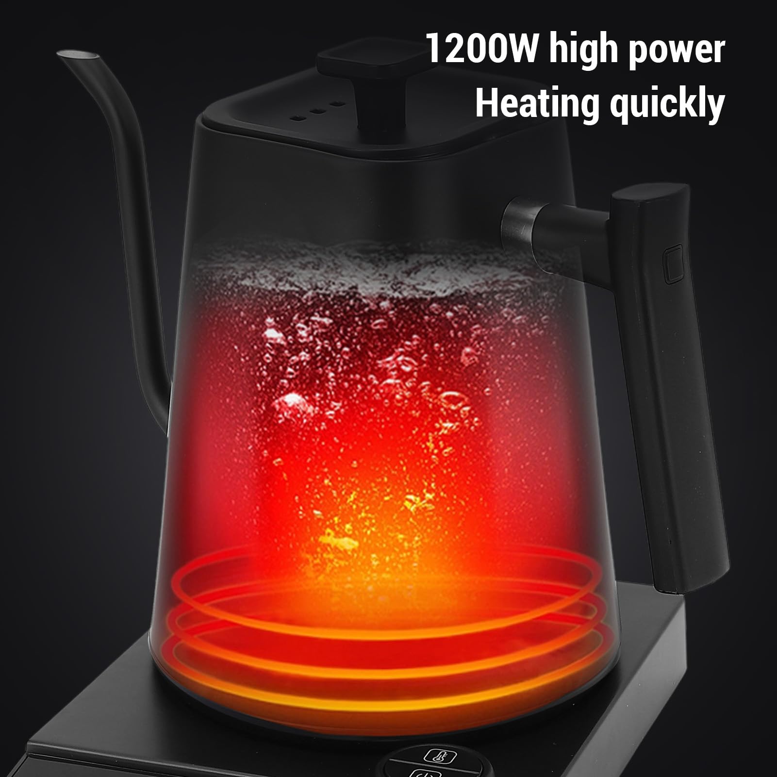 Yinhing Hervidor Eléctrico con Cuello de Cisne, Control de Temperatura, Pantalla LED de Acero Inoxidable 304, para Verter sobre café, Tetera, Negro Mate, 1200W, Preparación Precisa (Enchufe europeo