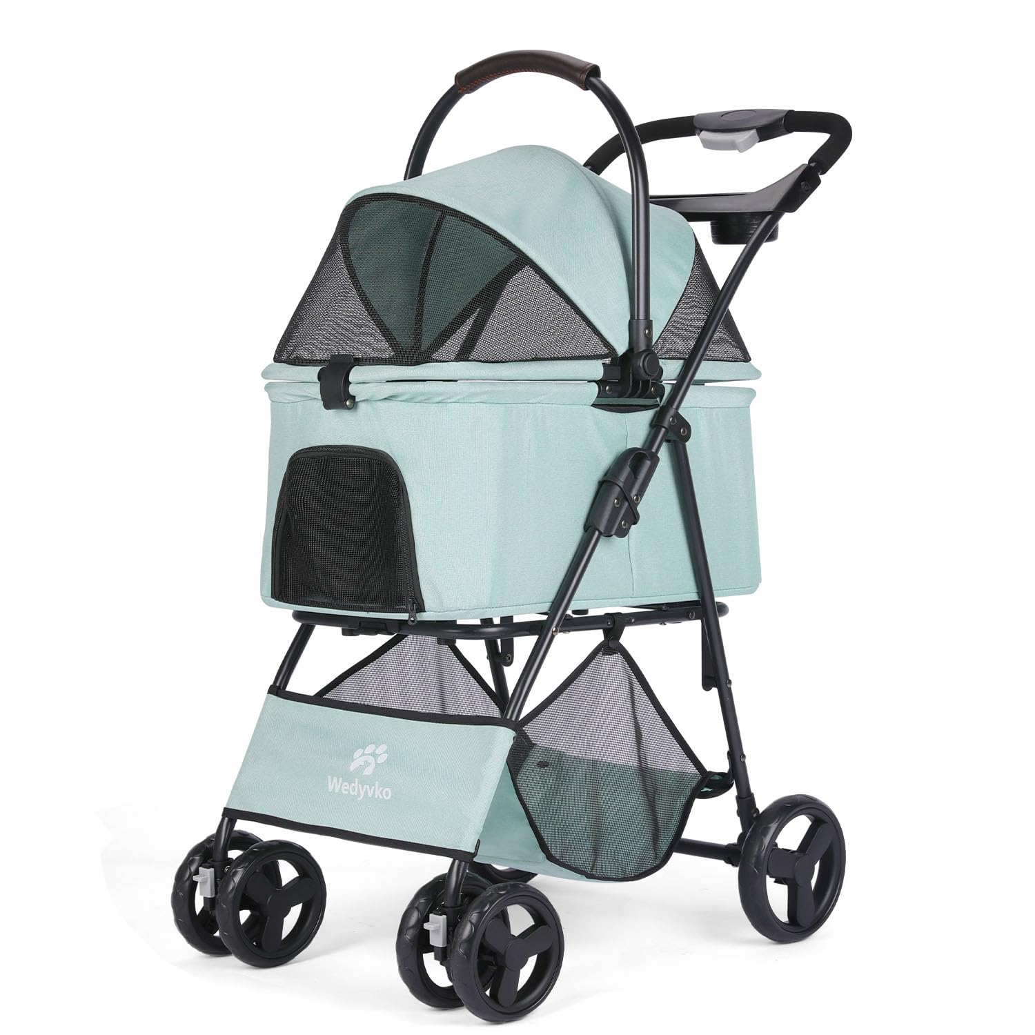 AESRAOU 2 in 1 Pet Dog Stroller, Folding Dog Cats Jogger Stroller with 4 Fast Wheels, Removable Carrying Basket Lightweight Travel Stroller for Medium Small Dogs Cats Outdoor (Tealblue)
