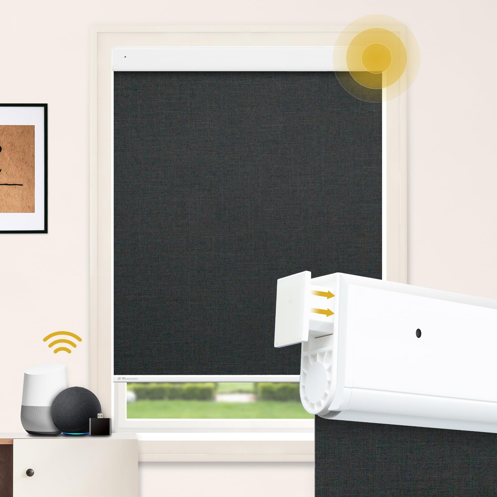 Photo 1 of Motorized Blinds with Remote Control,No-Drill Smart Blinds with ?Complementary Solar Panel?,Cordless Automatic Blinds for Windows, 1OO% Blackout Electric Shades,Black-29 x72 S3-no Drill Black 29 x 72