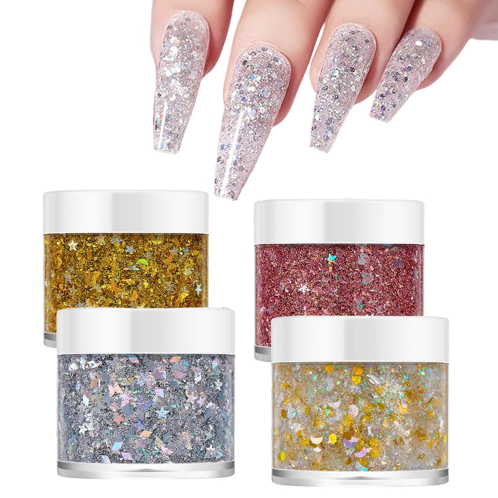 4PCS Nail Art Kits Nail Sequins Gel Metallic Shining Flakes Powder Sequins Decoration Manicure Tips Nail Art DIY at Home Nail Supplies Nail Decorations Accessories