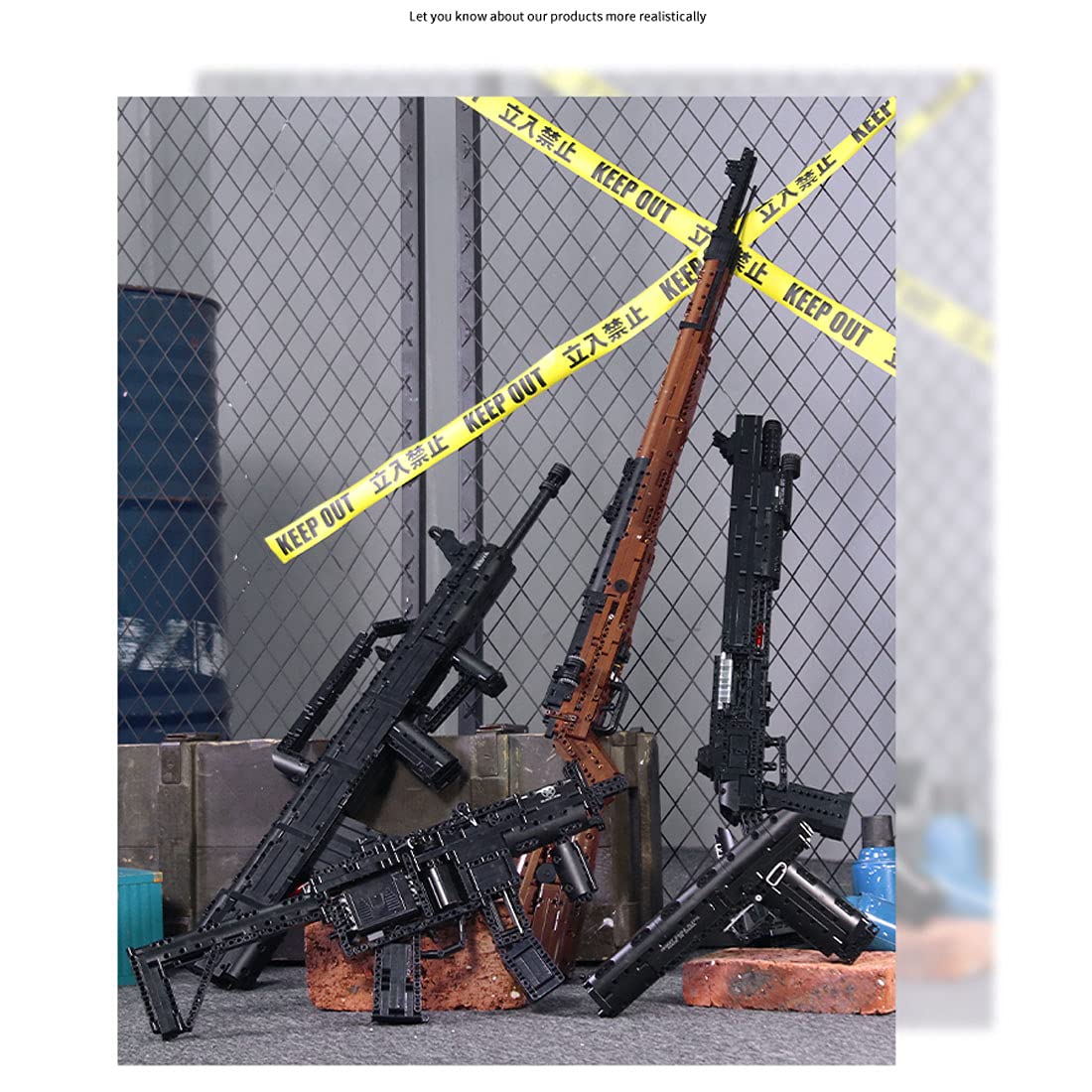 PLEX Technik Karabin K98, zestaw do montażu, 1025 części, z klocków, karabin Mauser 98K z funkcją strzału, kompatybilny z karabinami Lego