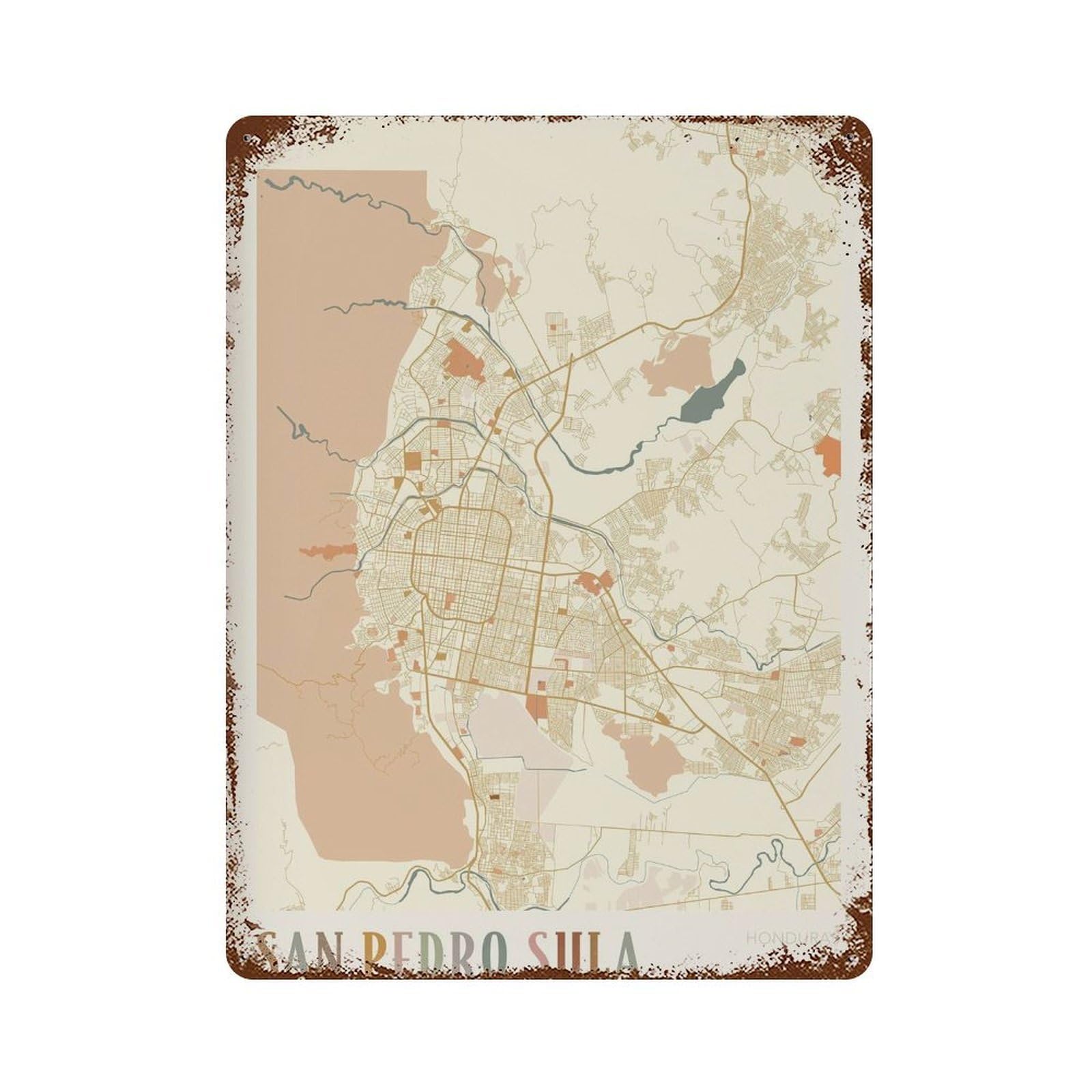 xiaoxiaoshen San Pedro Sula Map Honduras Travel Gift Boho Wall Decor Art Metal Tin Poster Modern Home Decor Art Home Bar Shop Decorations Vintage Sign 40x30cm