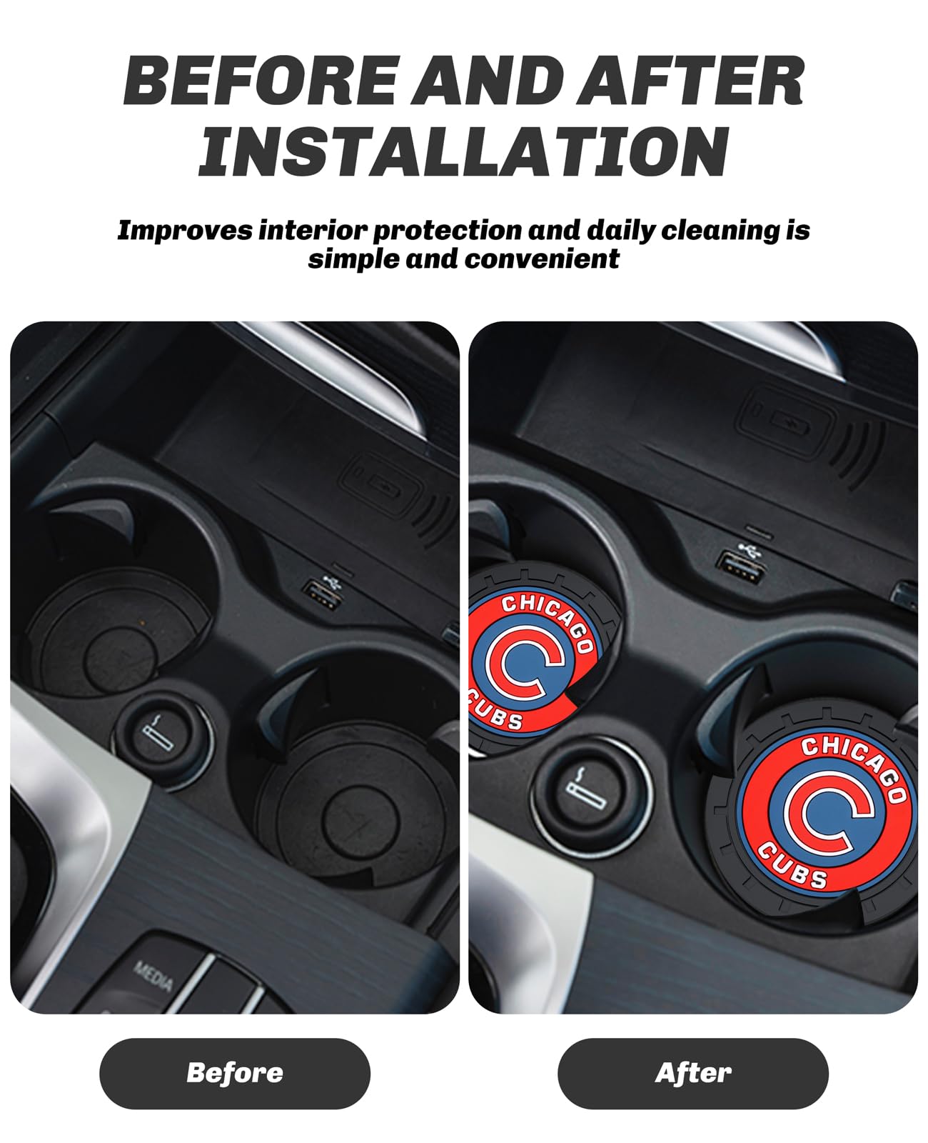 2PCS Car Cup Holder Coaster Auto Cup Holder Insert Coaster for Chicago Cubs Baseball Fans Non-Slip Car Drink — view 3