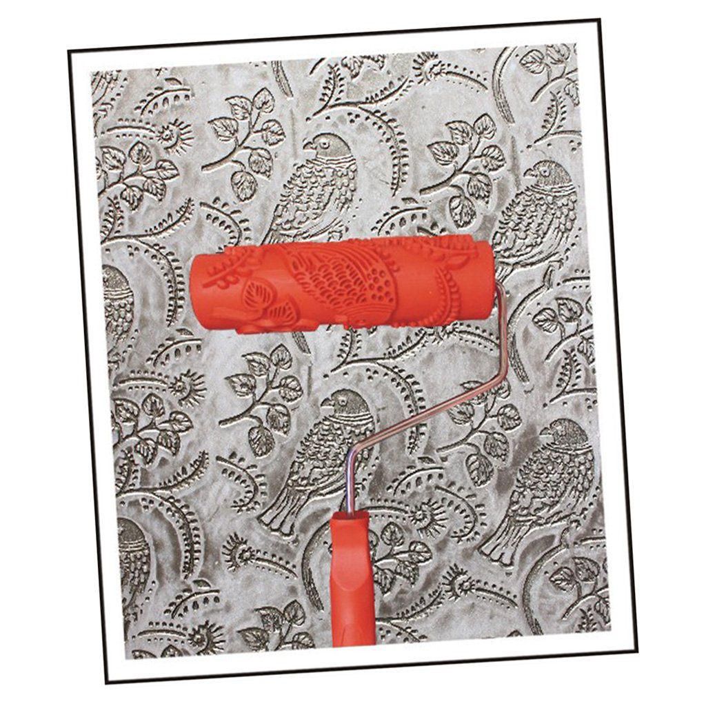 Maison Bricolage Accessoire 7" Fleurs Et Oiseaux Rouleau De Peinture Avec Poignée En Plastique Pour La Décoration Murale