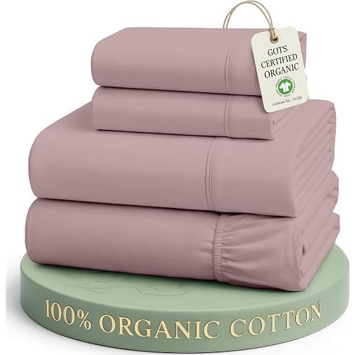 LANE LINEN Queen Sheet Set 100% Organic Cotton Soft 4pc Percale - Lilac | Queen Sheet Set, Organic Cotton Percale - Crisp, Cool & Breathable, For Hot Sleepers, All-Season Comfort, For Master Bedrooms
