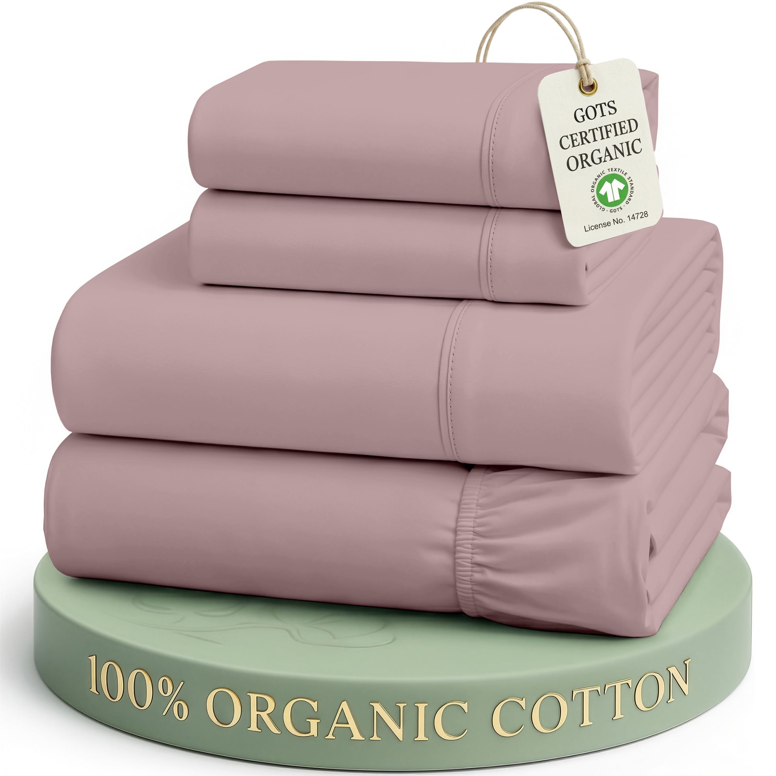 LANE LINEN Eco Friendly 100% Organic Cotton Bed Sheets Full Size, Fully Elasticized Reinforsed Seams, Machine Washable Naturally Cooling Full Sheet Deep Pocket Bedding- Lilac — image 1