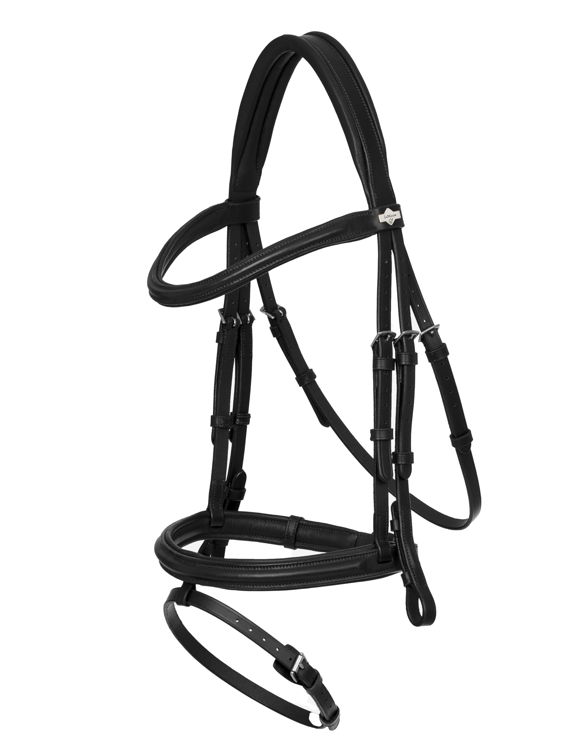 – LeMieux Arika Flash Bridle - Lightly Padded Anatomical Noseband - Soft Supple Oiled Leather - Black/Silver - Cob
