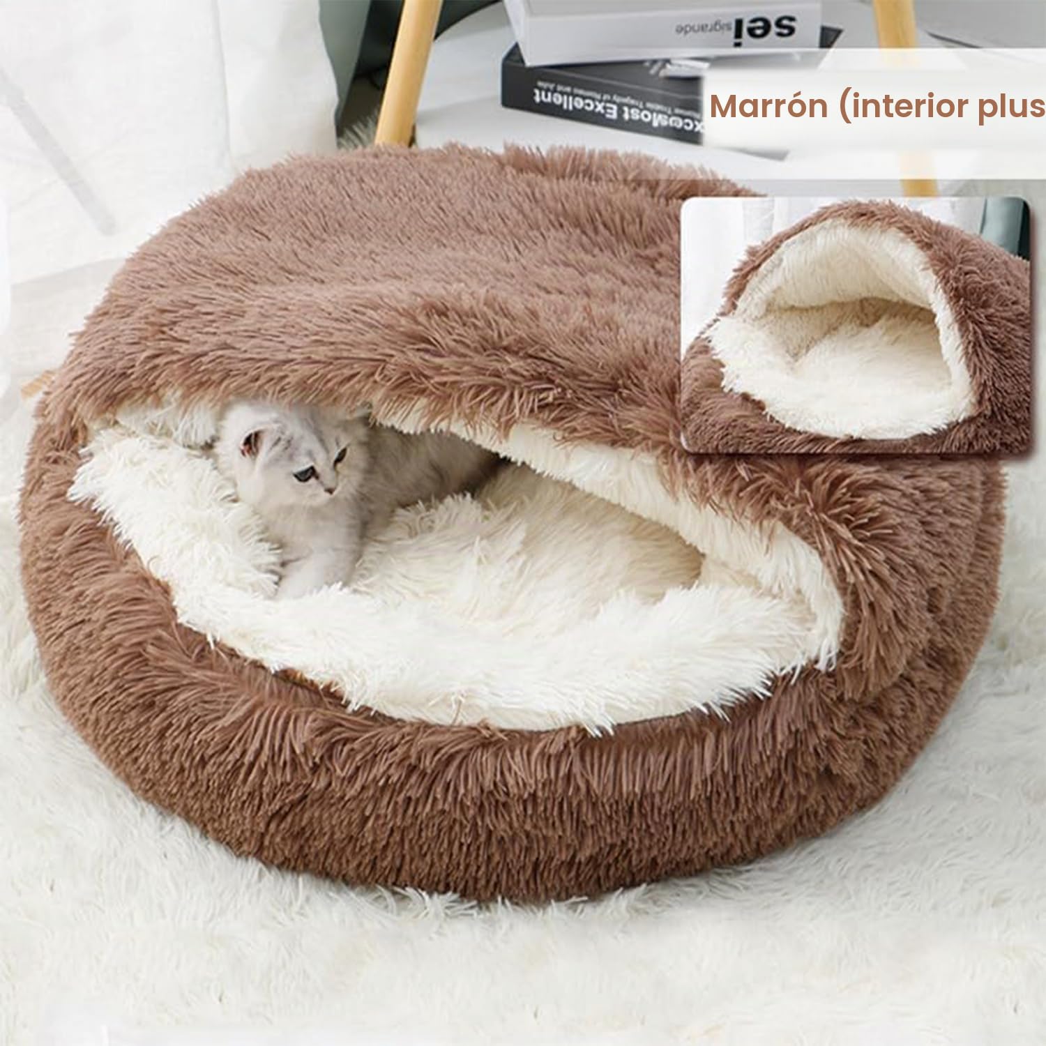 Cama Mullida para Perro en Forma de Concha Cesto de Felpa para Gato Cama para Mascotas de 60 cm Sofá Lavable para Gato Y Perros Medianos Pequeñas Inferior Antideslizante