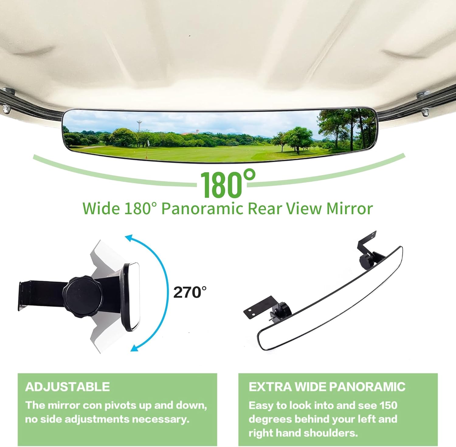 10L0L Golf Cart Folding Side Mirror and Panoramic Rear View Mirror Kit for Yamaha, EZGO, Club Car