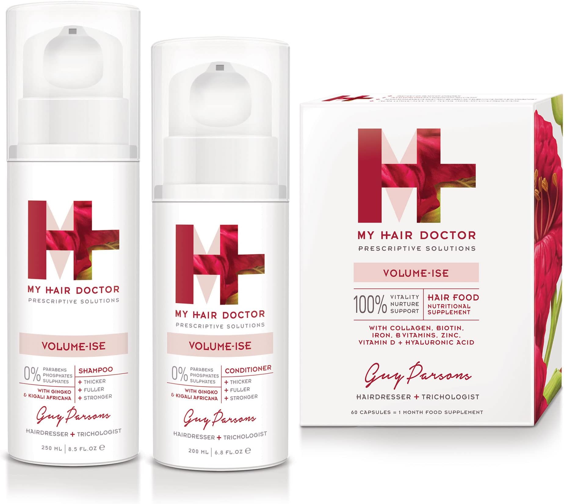 MY HAIR DOCTORShampoo (250ml), Strengthening Conditioner (200ml) & Hair Food Supplements (60 Capsules) for Hair Loss Prevention Volume-ise Hair Thickening Set