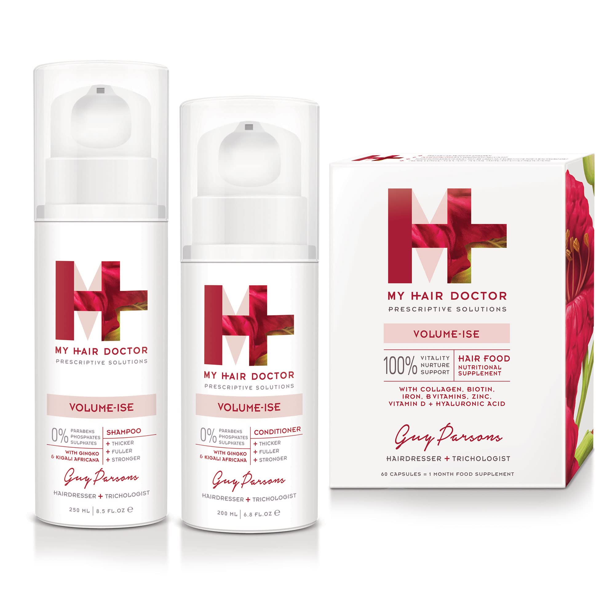 MY HAIR DOCTORShampoo (250ml), Strengthening Conditioner (200ml) & Hair Food Supplements (60 Capsules) for Hair Loss Prevention Volume-ise Hair Thickening Set