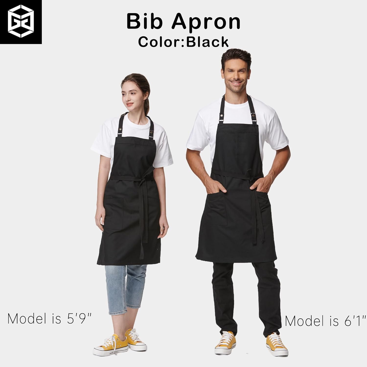 Chef Aprons for Men Women with Large Pockets Canvas Apron Waterproof Professional with 2 Pockets 4251GB