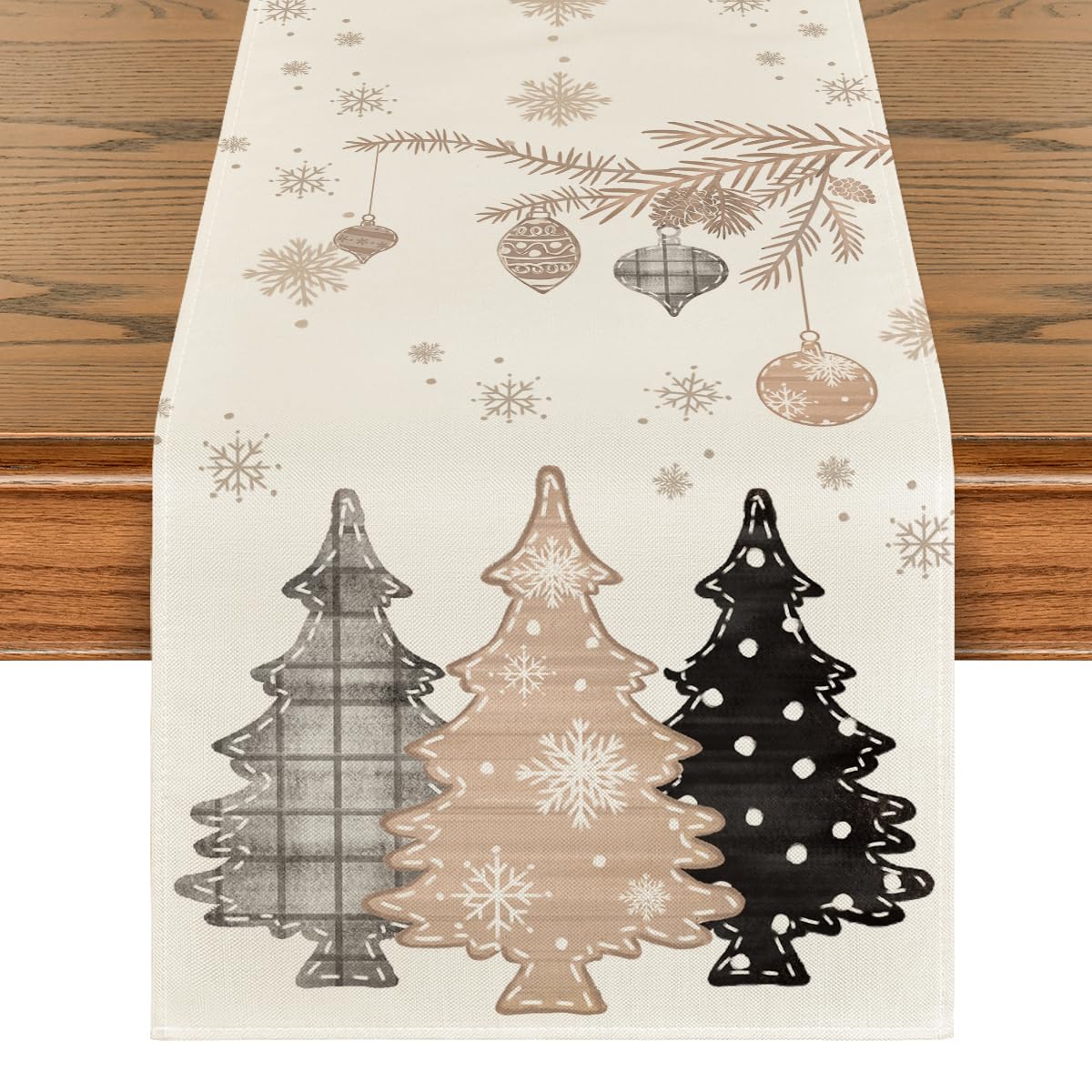 Artoid Mode Pink Pine Trees Snowflakes Christmas Table Runner, Winter Xmas Seasonal Kitchen Dining Table Decoration for Home Party Decor 40x240 cm