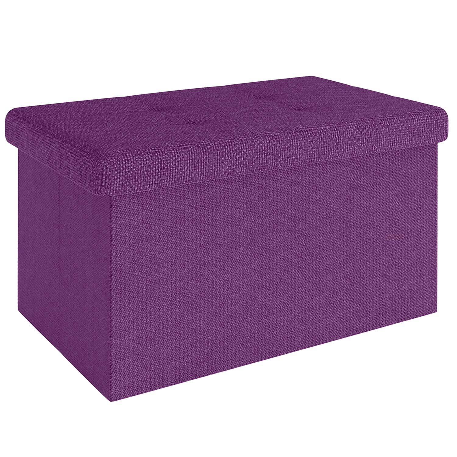 INTIRILIFE Panca pieghevole 49x30x30 cm in VIOLA - Cubo di seduta con coperchio e vano portaoggetti in tessuto con incavi Cubo di seduta poggiapiedi richiudibile cassetto portaoggetti sgabello sedile