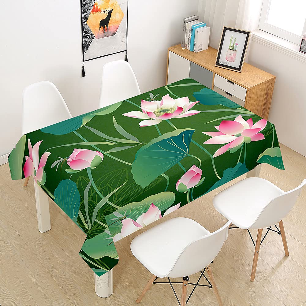 Hearda Lotus Flower 3 Tablecloth Wipeable Waterproof Wipe Clean, 3D Printed Rectangle Tablecloths Table Cover For Kitchen Picnic Party Buffet Weddings Birthday Christmas (,140X260cm)
