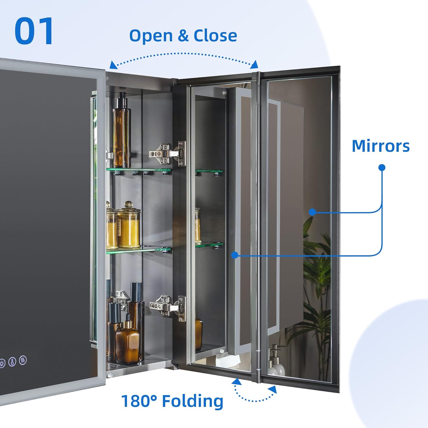 Woodbridge 29.5” W x 27.75" H LED Medicine Cabinet with Smart Storage, Anti-Fog Mirror, USB & Outlet, Medium-Sized Design, M3028
