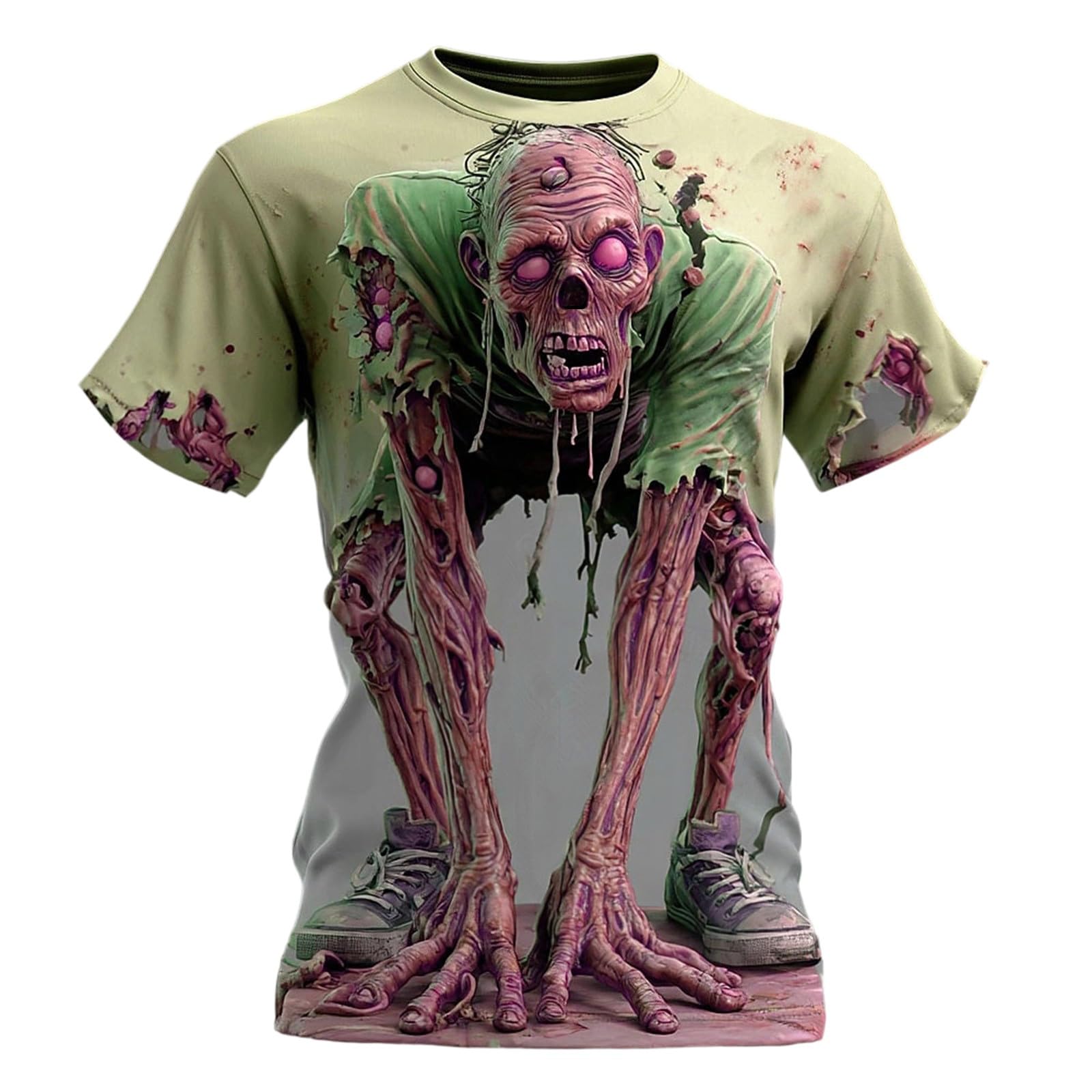 Men's T-Shirt with Shocking 3D Effect - Short Sleeve Shirt with Realistic Zombie Print | Scary Top as Costume for Halloween & Theme Parties, Style_b04 Yellow, 3XL