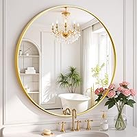 SageNest 30 Inch Gold Round Wall Mirror - Modern Metal Frame Circle Vanity Mirror for Bathroom, Bedroom, Entryway