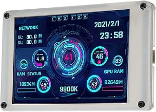 Painel de sensor de PC com mini tela IPS IPS de 3,5 polegadas, painel de sensor de PC para GPU RAM Time regulável, editor de tema regulável, desligamento automático, porta USB dupla, tela de monitor de CPU para computador