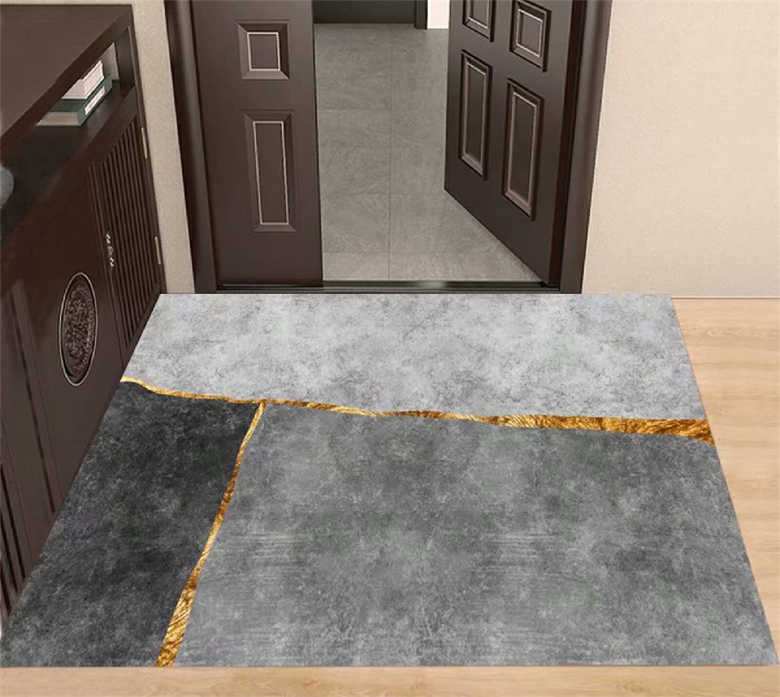 Tapis moderne à poils ras gris pour terrasse ou grand balcon moderne