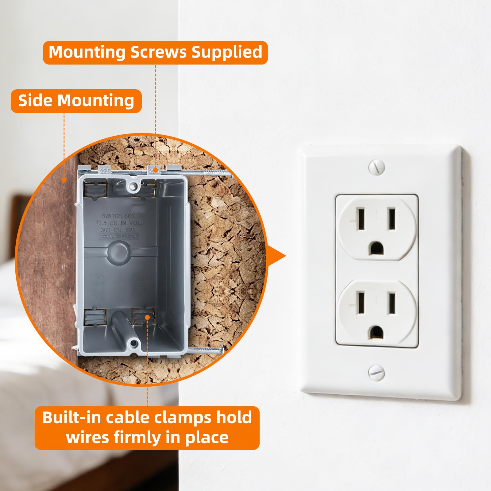 Caja de conexiones de PVC para interruptor de atenuación GFCI, ultra profunda, de 22.5 pulgadas cúbicas, 1 banda, para interruptor de atenuación GFCI, luz de paso, color gris (paquete de 24)