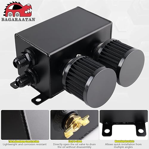Miniatura 6 de 1.2L tanque de captura de aceite de motor con filtro dual, accesorios AN10 y AN8 y 2 filtros de aire, kit de lata de reservorio de aceite