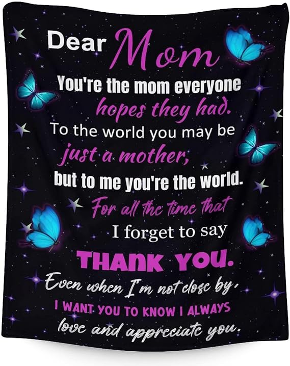 Mom Throw Blanket - Soft, Fuzzy & Warm - 50x60 Inches to My Mom Blankets for Living Room, Decorative - Black Modern Throws Birthday Gifts from Daughter or Son