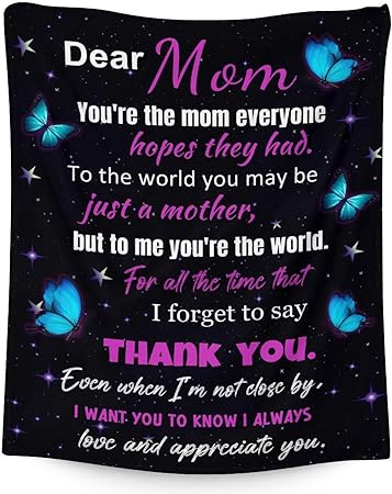 Mom Throw Blanket - Soft, Fuzzy & Warm - 50x60 Inches to My Mom Blankets for Living Room, Decorative - Black Modern Throws Birthday Gifts from Daughter or Son