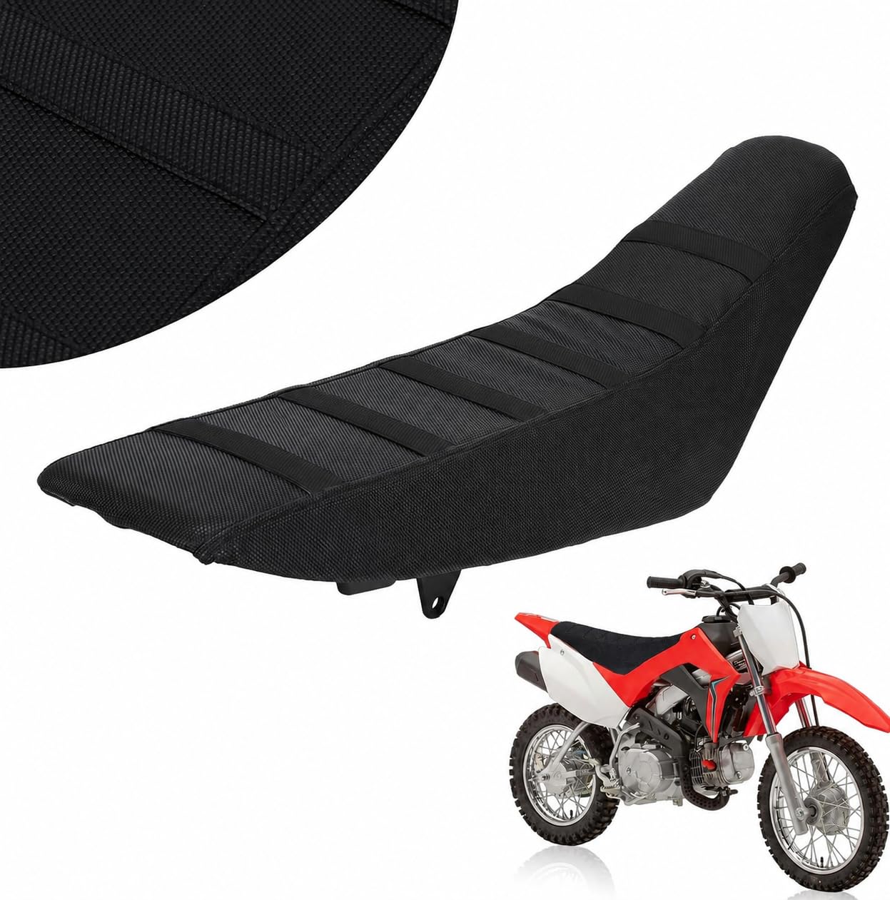 Dirt Bike Seat Cover for CRF TTR PW KLX SSR 50 70 110 125 50cc-450cc | Universal Black Seat Cushion Cover Non-slip Stripe Soft Gripper for KLX110 CRF70 SSR110 TTR110 50cc Pit Bike