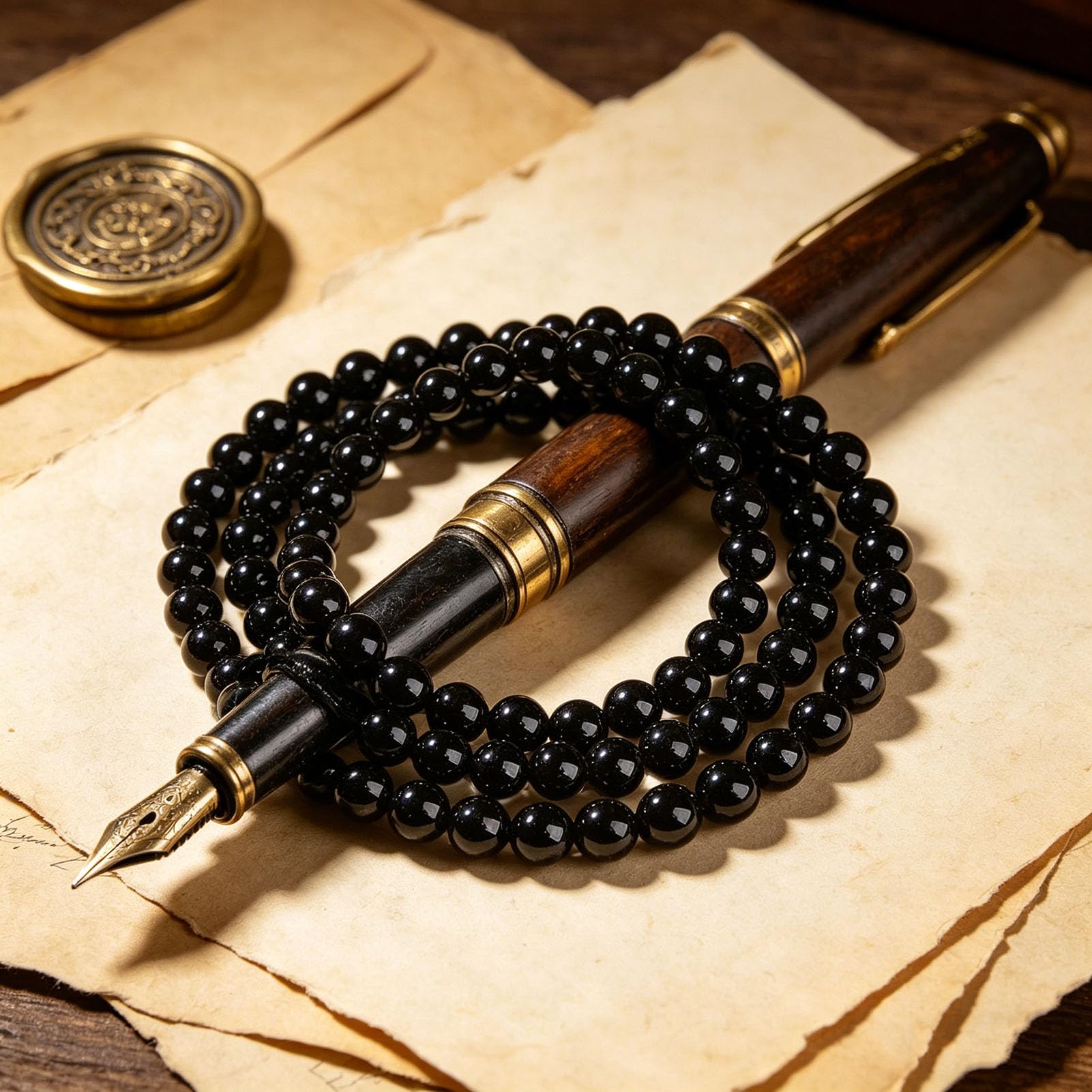 Bracciale in Ossidiana Nera Naturale, Bracciale Elasticizzato in Vero Vetro vulcanico per la Messa a Terra di Protezione, Gioielli in Pietra Regolabili per Uomini e Donne,Nero,6MMB