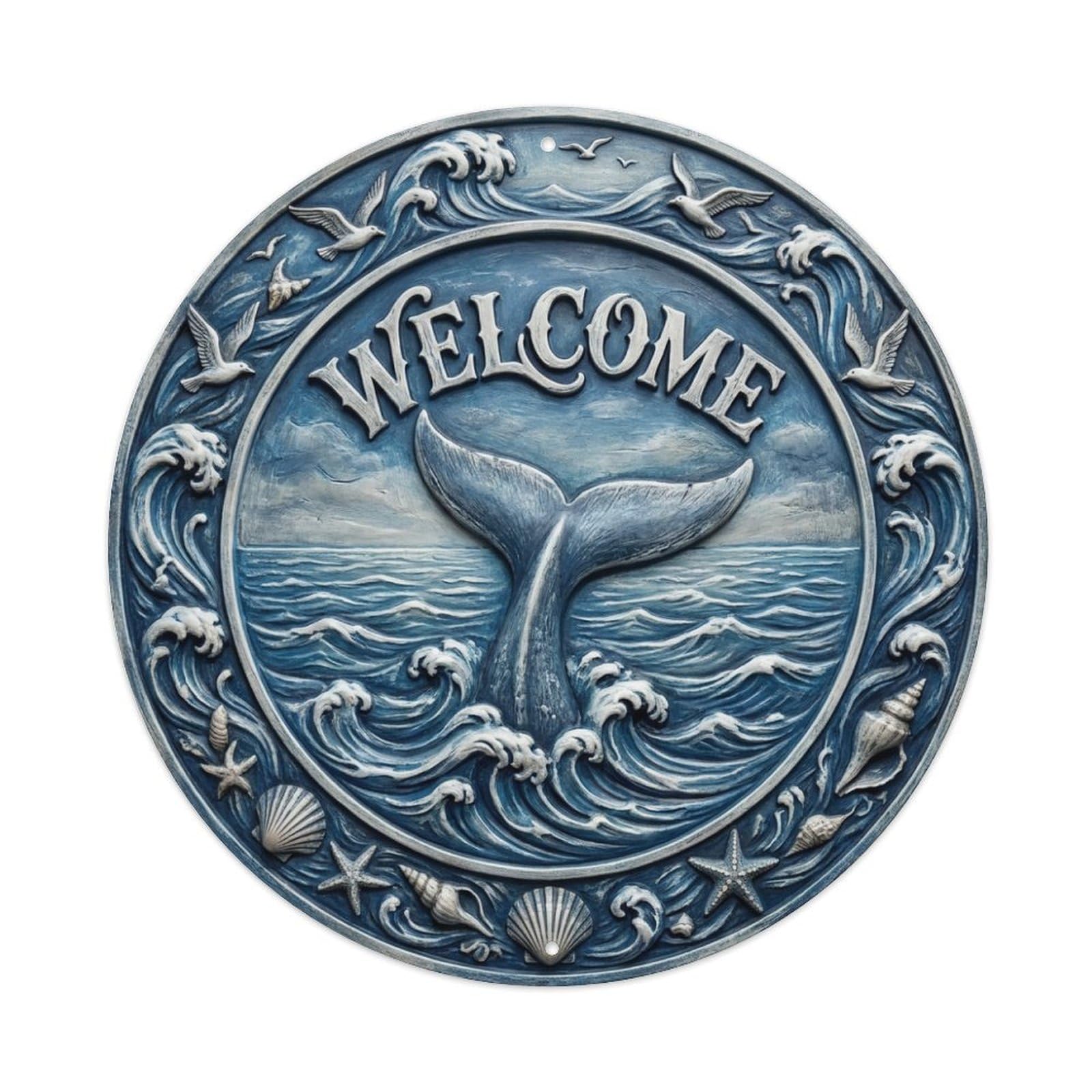 Tgrcjimh Style Metal Tin Sign Whale Tail Welcome Ocean Voyage