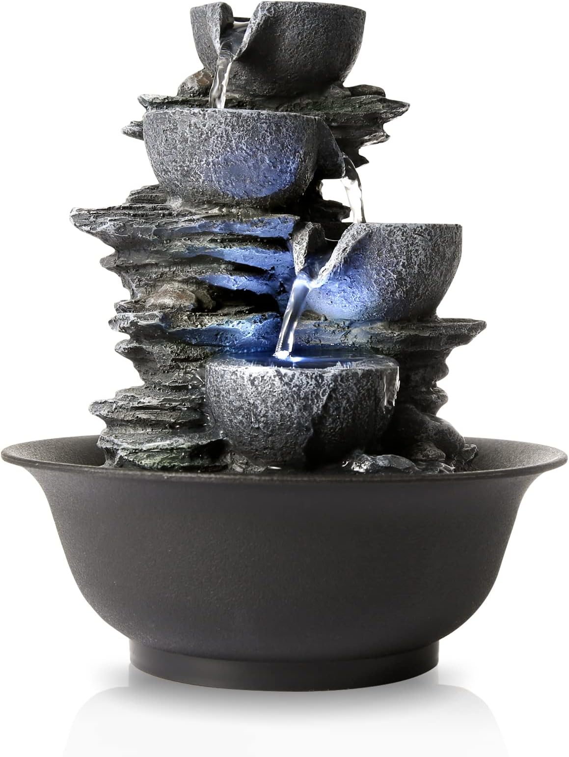 WICHEMI Tabletop Fountain Warer Fountains Indoor Waterfall Fountain Indoor Relaxing Water Feature Meditation Fountains with LED Light for Home Office Bedroom Decor (Style 15)