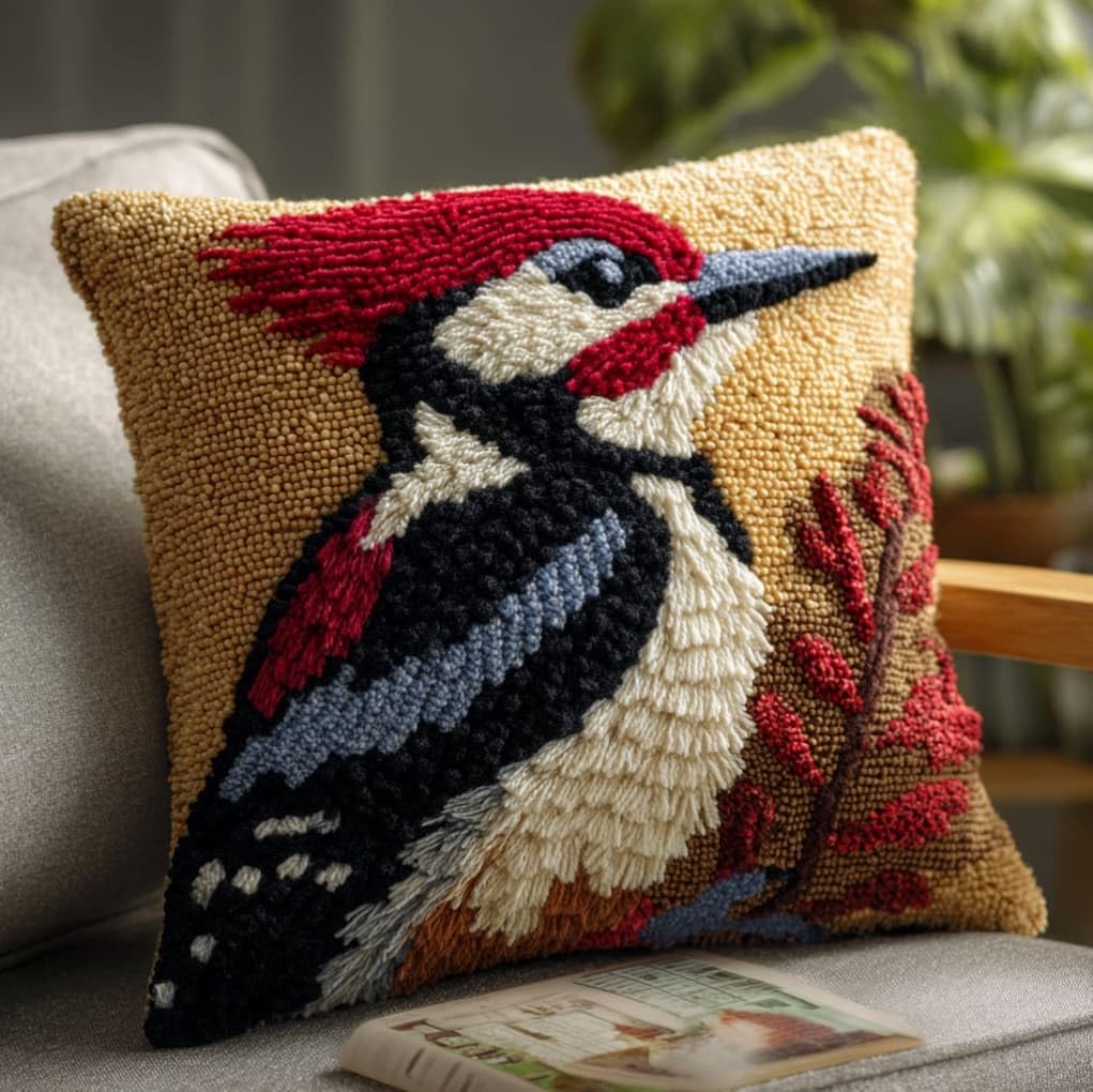 AxiangziK Latch Hook Cushion Kits,Animal Woodpecker