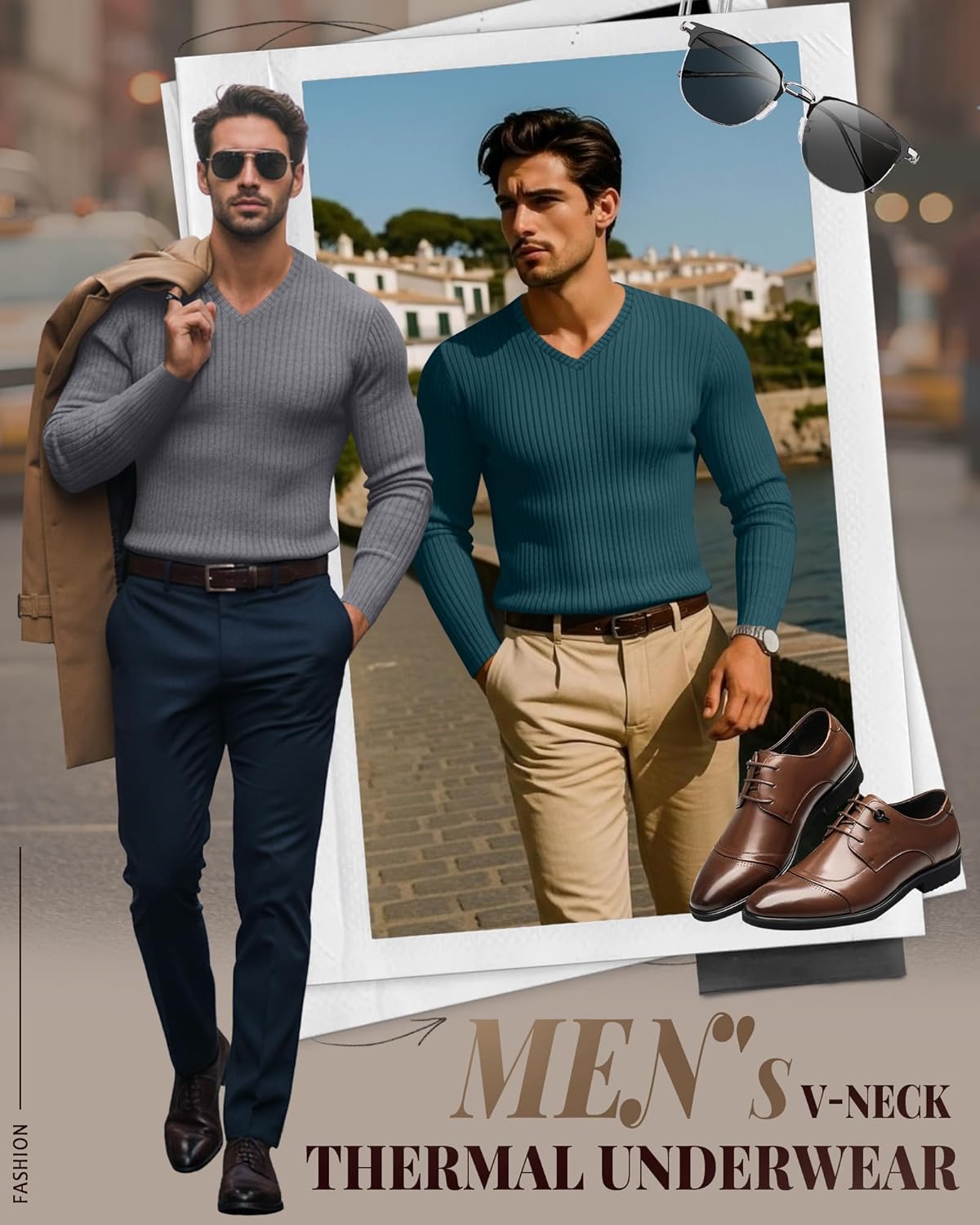 Neer 4 Pack Men's Thermal Cotton Long Sleeve Shirts Ribbed V Neck Tops Fall Winter Stretchy Slim Undershirt Base Layer - Image 4